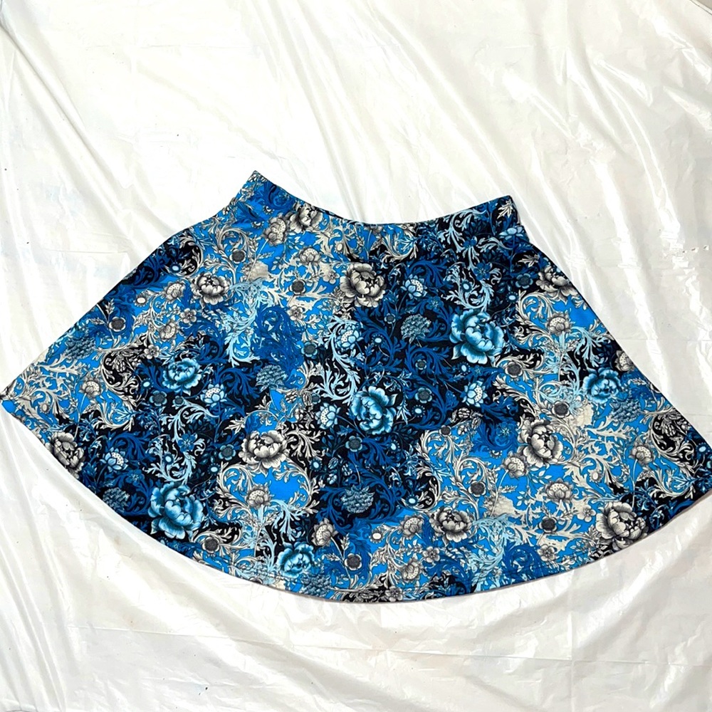Blue Printed Skater Skirt M